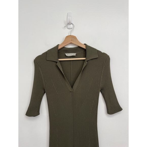 Everlane The Knit Polo Dress Collared Ribbed Short-Sleeve Midi Olive - Small - Picture 4 of 13